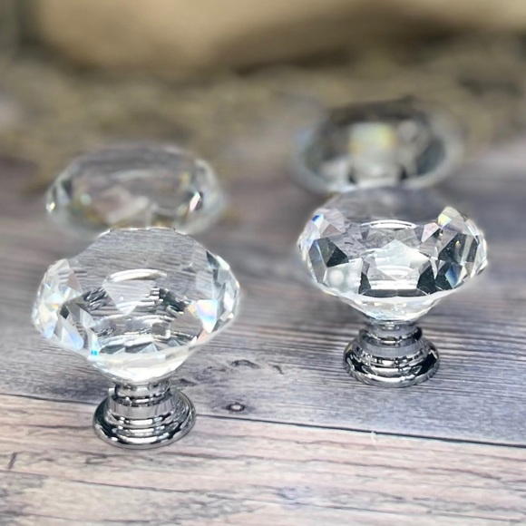 NEW 4 DIAMOND Crystal-Glass Drawer Cabinet Knobs Pulls Hardware Bundle Lot Set - Picture 2 of 12